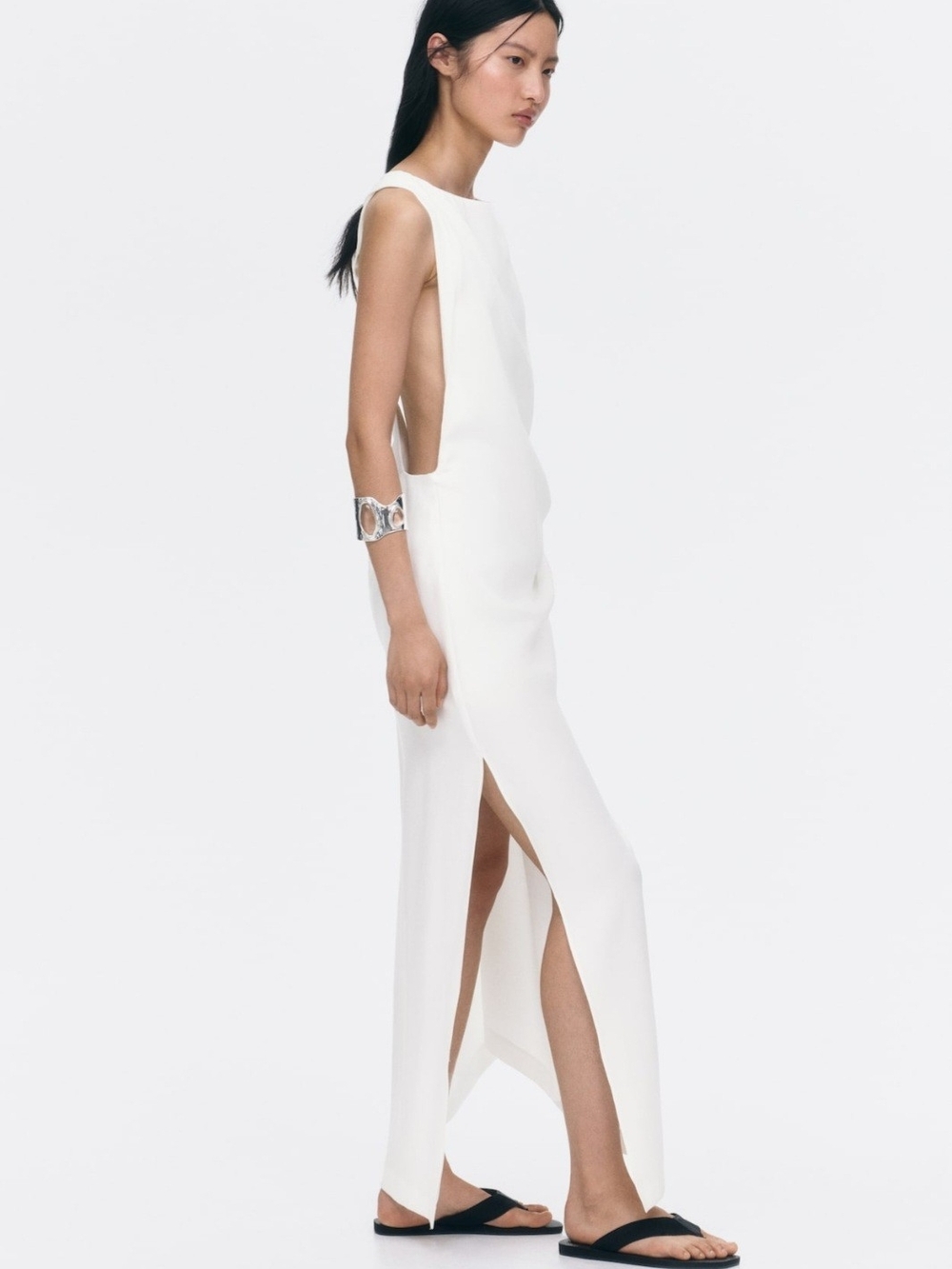 H&M Open Back Twist-detail Twill White Dress